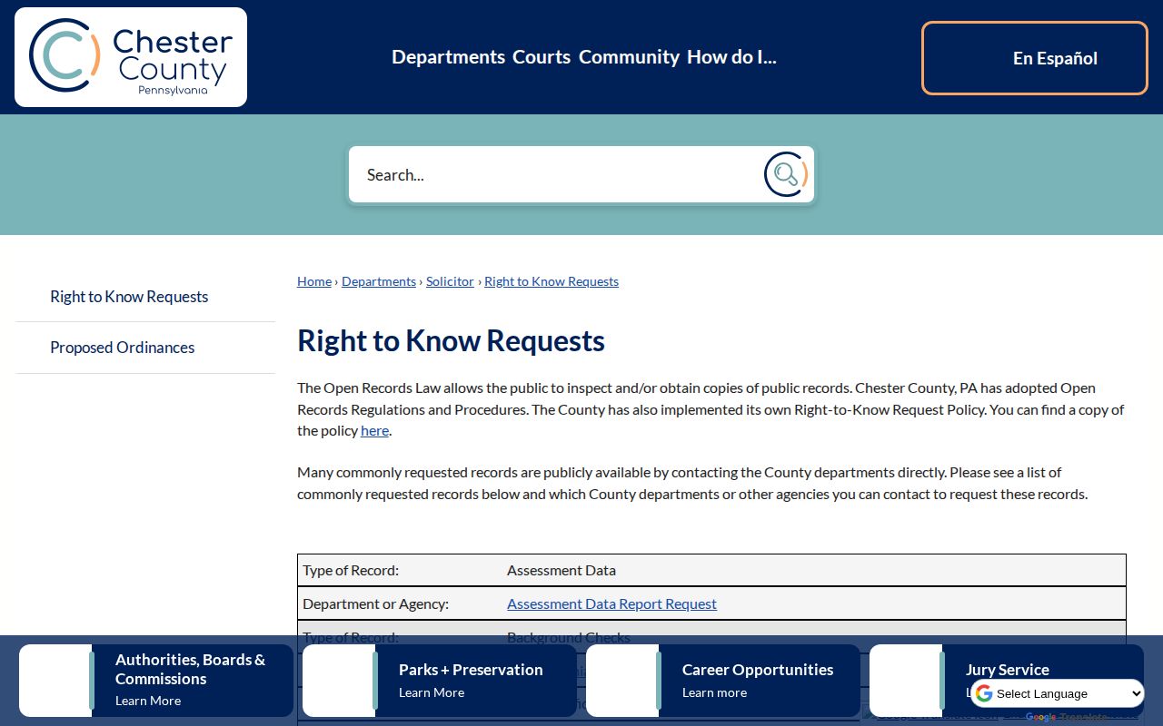 Chester County release record Right-to-Know request routes